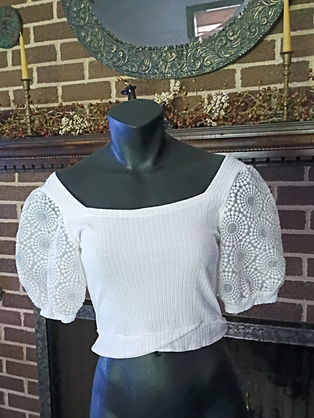Nubia For Women White Puff Sleeve Square Neck Women's Crop Top